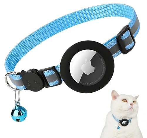 GILWUMO 2er Pack AirTag Katzenhalsband mit Glocke: dehnbar, reflektierend, kompatibel mit GPS-Tracking (inkl. AirTag-Hülle), mit Sicherheitsverschluss, für Kätzchen, Katzen, Welpen(Blau)
