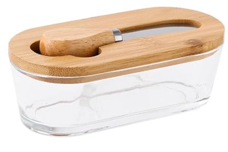 Mantequera Mantequera decorativa de vidrio transparente con tapa, para la cocina, con capacidad para 1 barra, para decorar la encimera.(Flat)