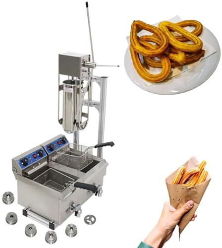 Commercial Churro Maker with Electric Deep Fryer, 6 Nozzles for Spanish Donut Dessert Production
