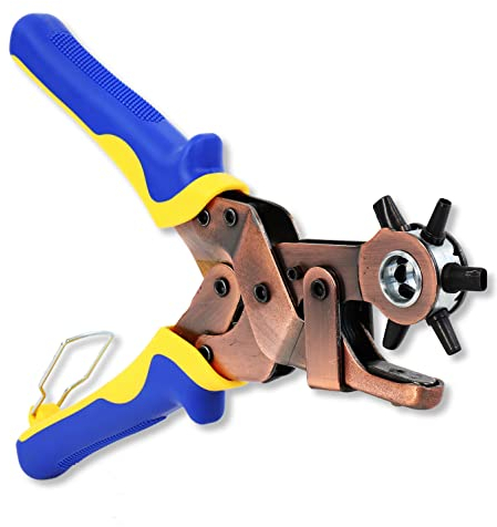 S&R Hole Punch Pliers, Tool Steel - Lever Transmission, 6 Holes - Round, 3-4.5mm & Oval, 6.1x4.0mm - Rectangular, 6.6x3.6-7.5x3.6mm, 250x80mm, 528g
