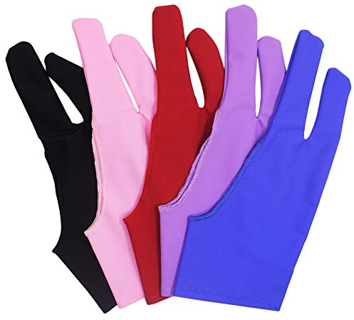 SENHAI 5 PCS Artist Glove for Drawing Tablets Anti-fouling, 5 Colors Free Size Gloves for Graphics Tablet Left or Right Hand- Blue, Pink, Black, Purple, Red