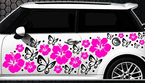 HR-WERBEDESIGN 108-teiliges Auto Aufkleber Hibiskus Blumen Schmetterlinge x Hawaii WANDTATTOO l3p
