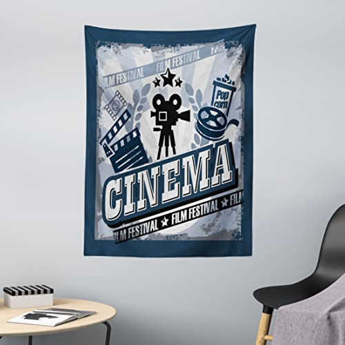 ABAKUHAUS Cine Tapiz de Pared y Cubrecama Suave, Cartel De La Vendimia, No se Desliza de la Cama, 110 x 150 cm, Azul Negro Gris