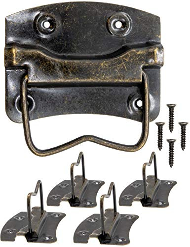 Fuxxer 4x Antike Klapp-Griffe, für Truhen, Kisten, 65x62 mm, Bronze Messing Design, 4er Set