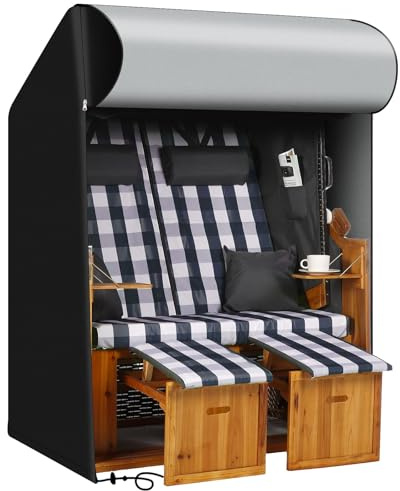 PJDH Strandkorb Schutzhülle Wasserdicht Winddicht UV-Beständiges Schwerlast Reißfest 600D Oxford Gewebe Abdeckung für Strandkorb (135x105x175/140cm), Schwarz