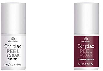 alessandro Striplac Peel or Soak Top Coat – LED-Überlack für eine perfekt glänzende Farblackierung – 1 x 8ml & Striplac Peel or Soak Midnight Red – LED-Nagellack in dunklem Rot – 1 x 8ml
