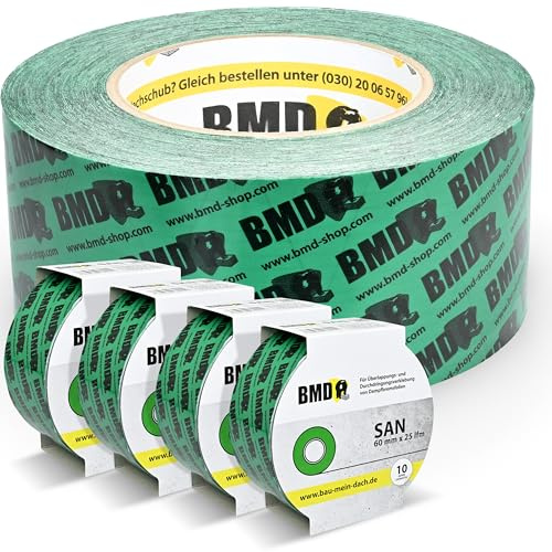 BMD san Klebeband | 5 Rollen | 60mm x 25m | für Dampfsperren & Dampfbremsen |gemäß DIN EN 4108 Teil 11 und ENEV | Profi Qualität Made in Germany