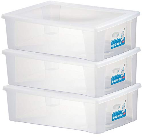 3 UNTERBETTKOMMODE Aufbewahrungsbox Deckel 30L 59x39x17cm transparent Kiste