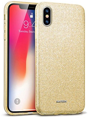Verco Schutzhülle für iPhone X Case, iPhone XS Case Glitzer Motiv Handyhülle für Apple iPhone X/XS Hülle Silikon TPU Cover [5,8 Zoll], Gold