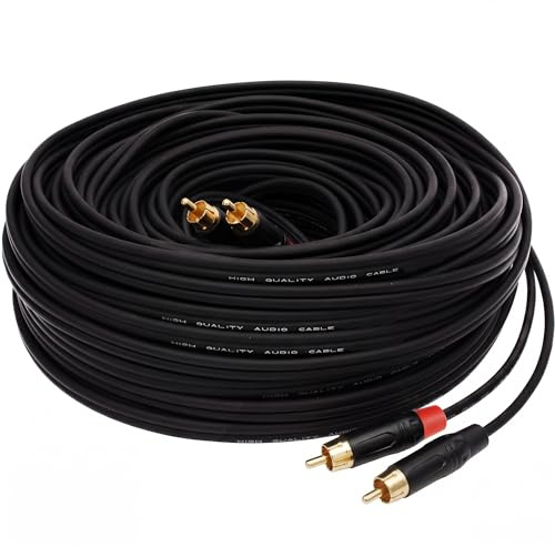 1STec 20m Long Professional Studio DJ Grade 2 RCA Phono Male Plug to Stereo Audio Lead with 99% OFC Screened Copper Cable Metal Connectors for Mixing Desk TV DVD to Amplifier (20 Metre)