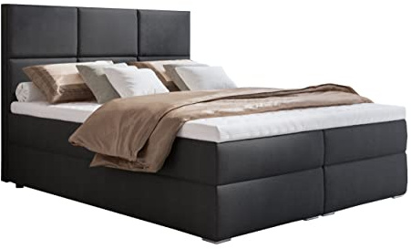Boxspringbett 120x200 mit 2 Bettkasten - Doppelbett mit Federkernmatratze und Topper - Polsterbett mit Hebemechanismus für Schlafzimmer - Bett mit Kopfteil - Einfach zu Montieren (Dunkelgrau)