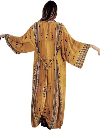 Bsubseach Women's Summer Kimono Long Beach Swimsuit Cover Ups for Swimwear Sexy Bikini Casual Loose Cardigan Ginger Geometric