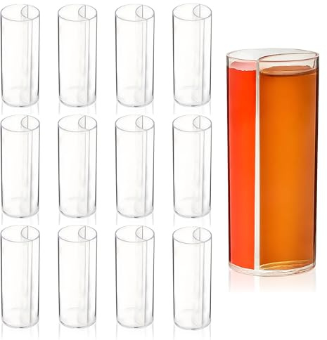 Split Shooters Divided Test Tube Plastic Shot Glasses – Clear Plastic Jager Bomb Chaser Shot Glass Glasses Cups – Fun Unique Glasses for Events Birthday Bachelor Bachelorette Parties - Set of 12