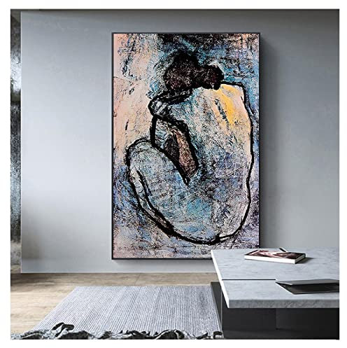 Zhadongli Art Blauer Akt von Pablo Picasso Gemälde auf Leinwand, Wandkunst, Poster und Drucke, Wandbild für Wohnzimmer, Dekoration, Kunstwerk, 40 x 60 cm, mit Rahmen