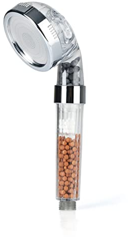 EASYmaxx Wellness-Duschkopf mit Mineralperlen & 3 Wasserstrahl-Modi | Spart 30% Wasser bei ca. 50% mehr Wasserdruck | 344 Mikrodüsen, natürliche Wasserfilterfunktion, für alle 1/2 Zoll Anschlüsse
