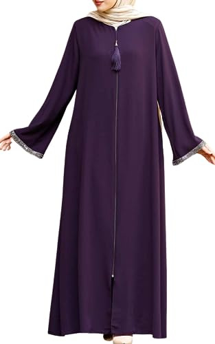istanbul styles Damen-Abaya, langärmelig, offener Steinbruch, bodenlang, Reißverschluss, bodenlang, türkisch-islamische Mode