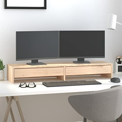 Tidyard Monitorständer Bildschirmständer Schreibtischaufsatz Monitorerhöhung Bildschirm PC Regal Aufsatz Bildschirmerhöhung 100x27x15 cm Massivholz Kiefer