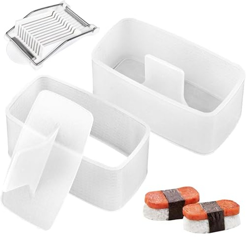 UERIAJIL Musubi Mold Kit Musubi Maker Press 2 Pack with Luncheon Meat Slicer and Rice Paddle - Create Authentic Hawaiian Musubi at Home Non-Stick