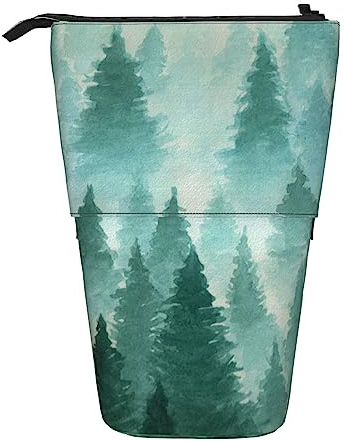 SJOAOAA Federmäppchen, niedliches Stehendes Federmäppchen, einziehbarer Stifthalter, grünes Ölgemälde-Wald-Schreibwaren-Organizer-Tasche, Grünes Ölgemälde Wald, Einheitsgröße, Stehendes Federmäppchen