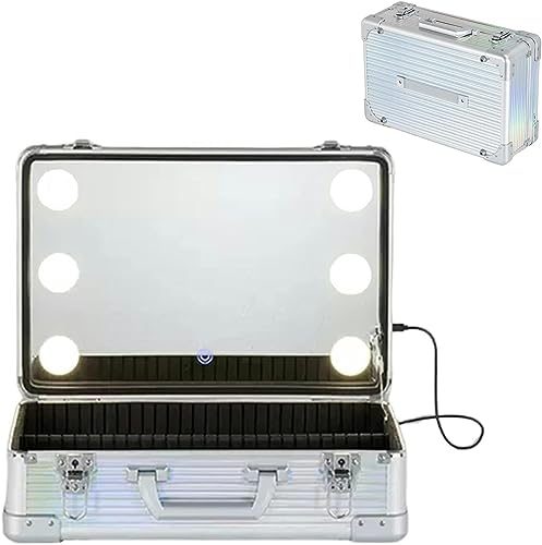 Kosmetikkoffer Alu Beauty Case, Professionelle Makeup Organizer Tasche Schminktasche Train Case, Kosmetikkoffer Mit LED-Licht, Make Up Zubehör Und Werkzeugkoffer, Mit USB-Kabel (Silberfarben) (Colo