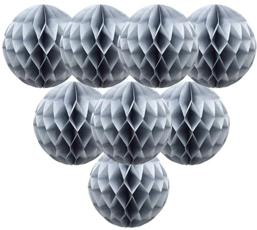 Hocansen 8 PCS Paper Honeycomb Balls Decoration 8inch Honeycomb Flower Balls Party Decoration Tissue Pom Poms Ball Hanging Flower Balls for Wedding, BirthdayHome Decor (FWQ/Gray)