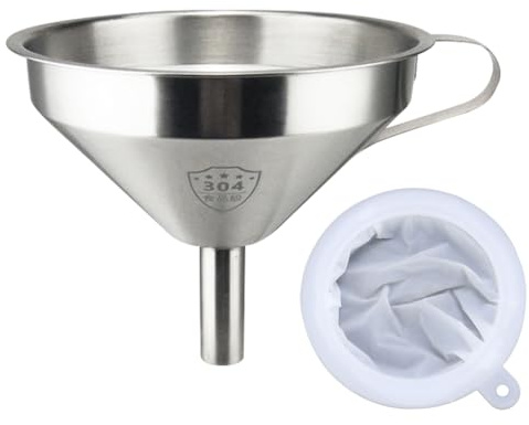 13 cm Acciaio Inox Imbuto, con Filtro Rimovibile e 200 Filtri a Rete con Asta per Trasferire Liquidi, Olio, Caffè, Vino, Succhi, Marmellata