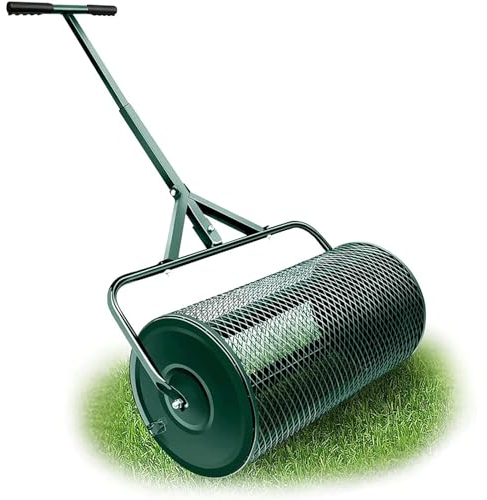 ZbOLi 24-Zoll-Kompoststreuer, leichte Miststreuwalze aus Metallgeflecht mit verstellbarem T-förmigem Griff zum Pflanzen und Säen, Düngemittel-Torfmoosstreuer für Rasen und Garten
