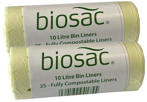 Caddy Liners Direct BioSac 10 Litre (10L) x 50 Bags (2 roll pack) - Extra thick Compostable and Biodegradable Kitchen Food Waste Bio/Compost Caddy Bin Liners - Certified EN13432, BS10LX50