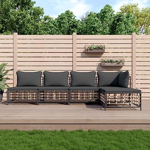 Homgoday 5-TLG. Garten-Lounge-Set mit Kissen Gartenmöbel Set Gartenlounge Sofa Balkon Lounge Sofa Garten Sitzgruppe Ecksofa Balkonmöbel Gartengarnitur Poly Rattan Anthrazit