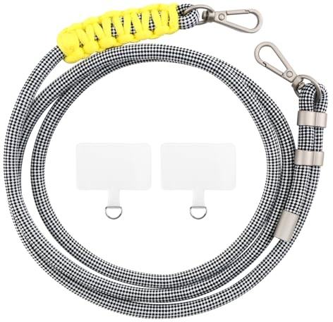 AHABIPERS Cordino per Cellulare*1, Patch Universali*2, Adatto per iPhone/Samsung e Tutti Gli Smartphone, Cinturino per Cellulare Abbinabile a Qualsiasi Custodia, Regolabile e Rimovibile - Bianco&Nero