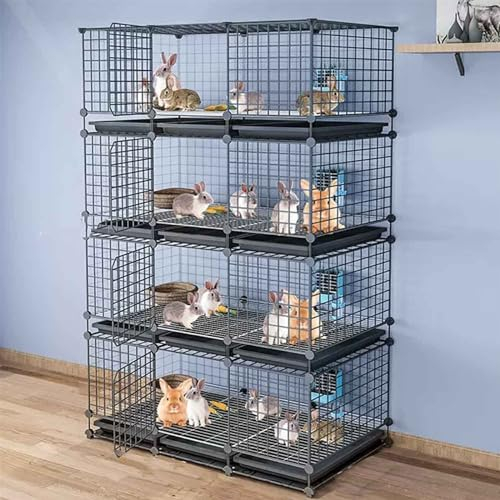 Grande Cage À Lapin Intérieur Enclos Cabane 111x39x189cm Petits Animaux Enclos avec Plateau Séparé, Double Porte