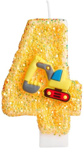 Bagger Geburtstagskerzen Zahlen 4, Baustellen Geburtstagdeko 4 Jahre Jungen Mädchen, Bagger Themar Kuchendeko,Geburtstagsdeko 4 Jahre Junge,Baustellen Deko Kindergeburtstag