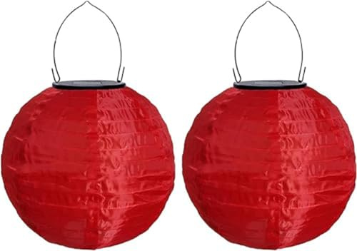 Lampions Solar Außen Wetterfest, Yeehliny Solar LED Laterne Wasserdicht Nylon Hängende Gartenlaterne, Solarlampions für Außen, LED Lampion Solar Lichterkette Aussen (20cm/2 Stück/Rot)