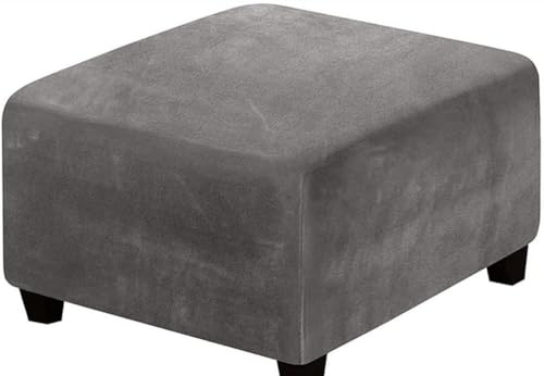 SWJ-swjssb Ottomane Schonbezug Hocker Bezug, Samt Hocker Husse für Fußhocker Quadratisch, Schwarz Stretch Bezug Ottomane Abdeckung Überzug Hocker Protector Waschbar Hockerabdeckung(Gray,70x70 cm)