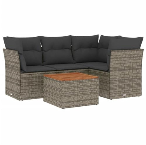 HETFTJN Bistro Set Bierzeltgarnitur Lounge Gartenmöbel Gartengarnitur - 5-TLG. Garten-Sofagarnitur mit Kissen Grau Poly Rattan für Terrasse Balkon Garten Café