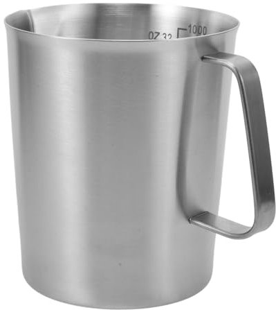 Cabilock Taza Medidora De Leche Acero Inoxidable 1000ml Asa y Escala, Vaso Medidor Resistente Para Leche, Café y Arte Latte, Jarra Espumadora Manual Para Uso Doméstico