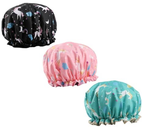 NULYLU 3pcs Shower Cap Boys and Girls Bathing Hat Sleep Cap for Long Hair Dry Protection