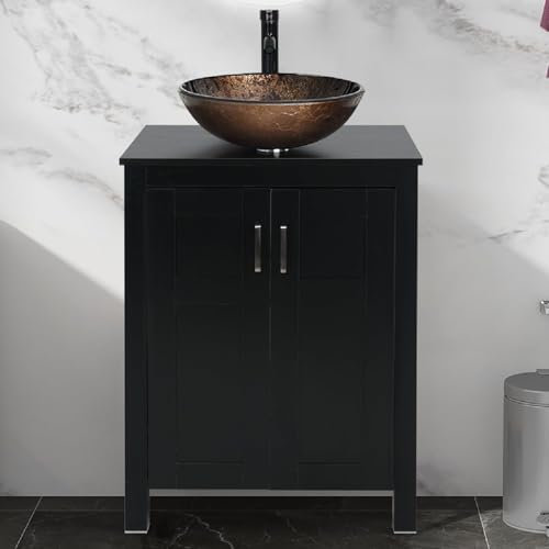 Moderner Waschbeckenunterschrank mit Glasgefäß, 60 cm, Schwarz