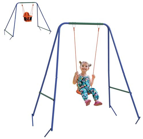 Outsunny Altalena da Giardino per Bambini, Altalena 2 in 1 per Neonati e Bambini da 6 Mesi a 8 Anni, Gioco da Esterno, Seggiolino con Cintura di Sicurezza, Multicolore