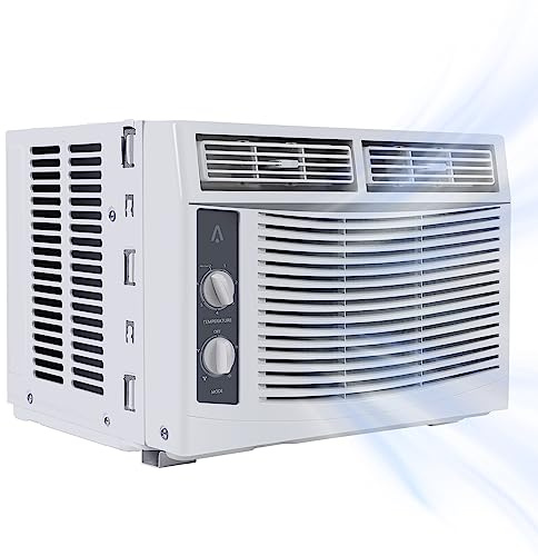 MilleLoom Unidad de CA de ventana de 5000 BTU con controles mecánicos, unidad de CA de ventana enfría hasta 150 pies cuadrados, modo de suspensión, temporizador de 24 horas, 3 velocidades de