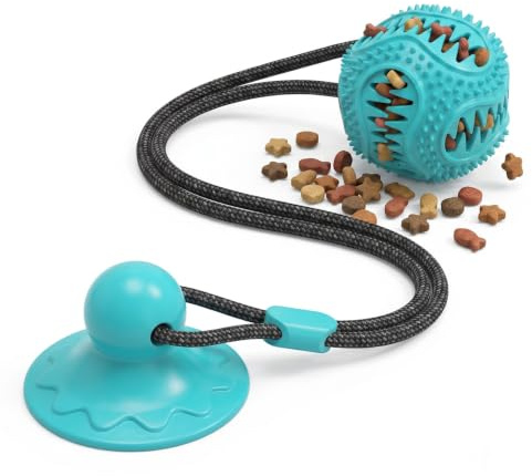 Dog Ball Toy with Suction Cup - Interactive Suction Cup Dog Tug of War Toys, Teething Rope Toys for Dog Boredom, Enrichment Teeth Cleaning for Medium Large Dogs (Aqua)