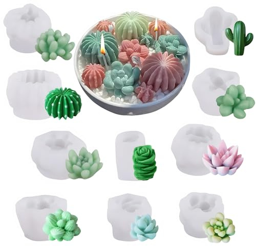 JVHLOV 10 Pièces Moule Silicone Succulent, 3D Moules à Bougie pour Cire, Savon, Résine Époxy, Moule à Gâteau et Décoration DIY, Moules Succulentes pour Création Artisanale