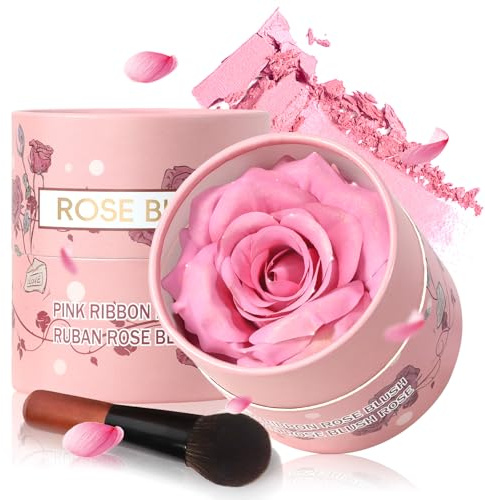 HOSAILY 3D Rose Petal Blush for Cheeks, Soft Pink Cream to Powder Flower Blush Makeup Gift for Women, Natural Nude Dewy Finish Shimmer Buildable Face Rouge Rubor Highlighter Contour Makeup-Soft Pink