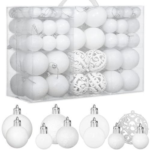ZFYQ 100Piezas Bolas de Navidad, Juego de Adornos para Colgar Decorativos para Decoración Navideña de Arboles de Navidad, Blanco