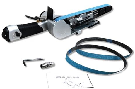 Lijadora de la banda de aire Gearwell, herramienta de molienda neumática de 20 mm con molinillo de correa mini y entrada de aire de 1 4 '', lijadora de banda de mano para acabado (20 mm)