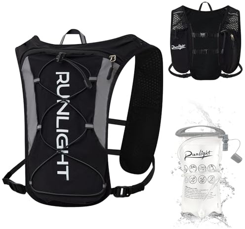 Gilet de course pour femmes et hommes, réglable, respirant, réfléchissant, avec sac à eau de 1,5 L, pour randonnée, sentiers, course, marathons, cyclisme, G220 (noir, taille unique)