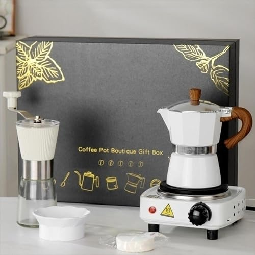 UUE Espressokocher, Elektrische Mokkakanne für 3 Tassen, 150ML Italienische Kubanische Moka-Kaffeemaschine, Aluminium Kaffeekanne 5-teiliges Set für Reisen oder Camping