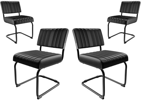 HOTOSYCH Esszimmerstühle, Stuhl Esszimmer Schwingstuhl mit Metallrahmen, Moderne Stühle Küchenstühle Körniges Vlies für Esszimmer Schlafzimmer (4, Schwarz)