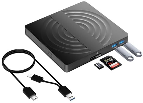 TIEOAXFT External Bluray Drive USB3.0 Type-C Multifunction Combo Optical Drive CD DVD Burner Player for Laptop PC Windows Mac OS