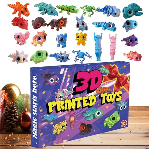 Countdown Bis Weihnachten Kalender - 3D Gedruckte Flexible Artikulierte Tierfiguren | Weihnachts Countdown Dekoration Mit 24 Gegliederten Tierfiguren - Für Kinder Mädchen Teenager